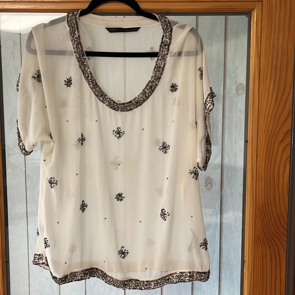 ZARA HOLIDAY BEADED TOP MEDIUM